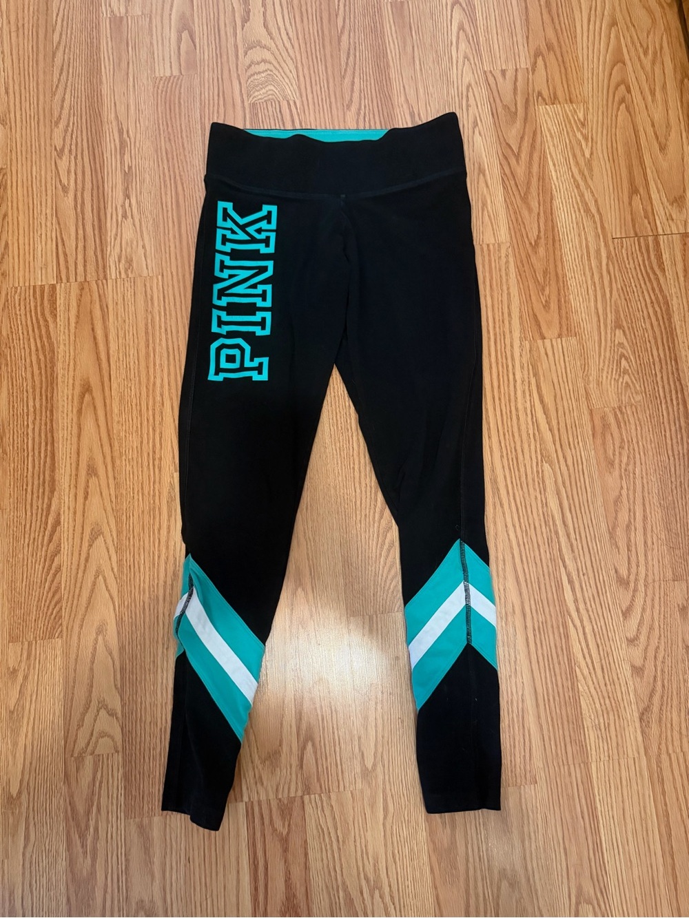PINK Victoria’s Secret Black and Mint Green Yoga Leggings S